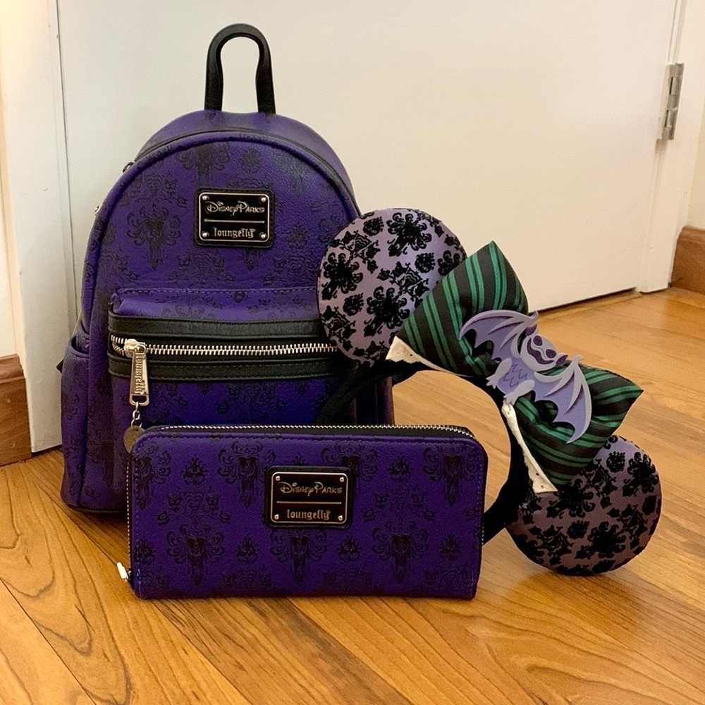 👻RARE! Loungefly Disney Haunted Mansion Mini Backpack Wallet & Ears Bundle👻